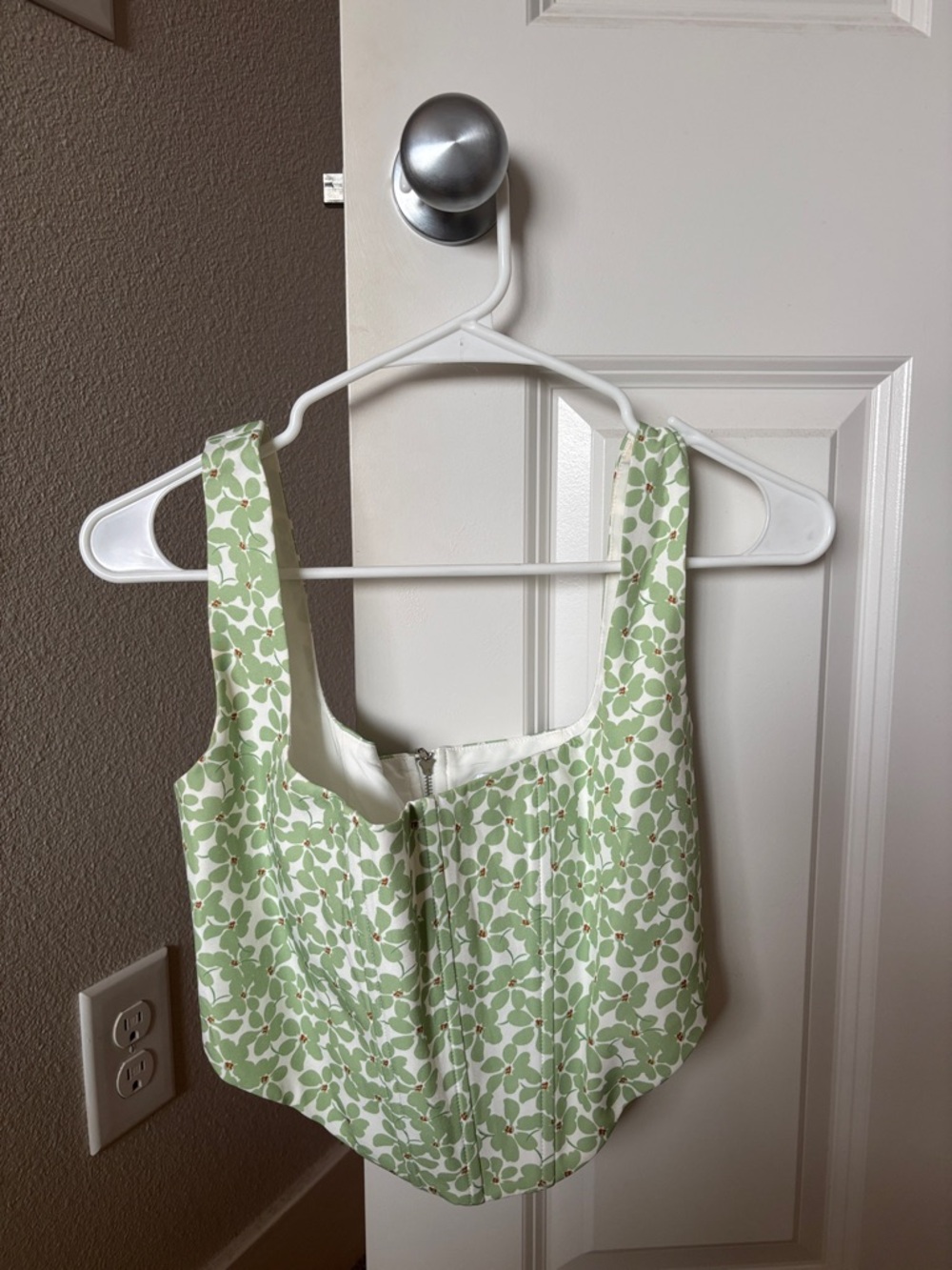 Princess Polly Green Floral Zip-Front Crop Top